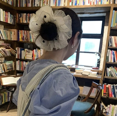 Coletero de Lunares Bordado de Doble Capa Elegante Goma de Pelo de Organza Estilo Francés Accesorios para el Cabello para Mujer Uso Diario