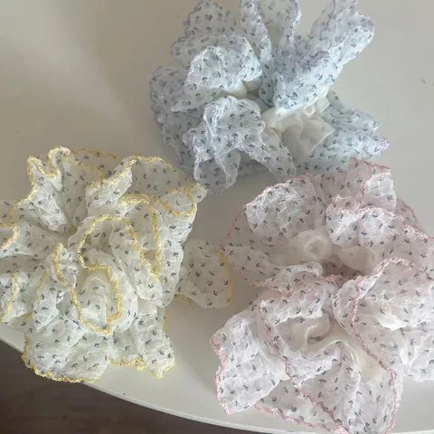 French Style Floral Mesh Scrunchies Hydrangea Inspired Handmade Large Hair Ties For Women Gentle Sweet Hair Accessories