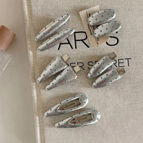 Argento Blu Pois Pelle PU Clip per Capelli a Becco d'Anatra Moda Minimalista Forcine Laterali per Donna Accessori Capelli