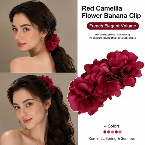 Pinza Banana de Flor de Rosa Vintage para Mujer Accesorio de Pelo Floral de Tela Elegante Hecho a Mano Estilo Francés