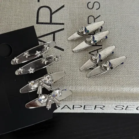 Women Silver Metal Heart Star Bow Hair Clip Set Minimalist Rhinestone Bangs Clip Fashion Hair Accessories For Daily Dating