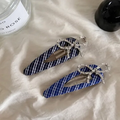 Navy Stijl Strass Strik Haarklem Streep Stof Omwikkeld BB Clip Minimalistisch Geometrisch Zijhaarspeld Elegant Hoofddeksel Voor Dames