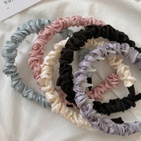 Sweet Pleated Satin Wrapped Headband With Non-Slip Teeth Elegant Solid Color Hair Hoop For Women Daily Hair Accessories