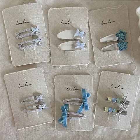 Handmade Fabric Alloy Bangs Clip Star Bow Heart Design Sweet Fashion Blue Silver Pink Hair Pins Accessory For Women Girls