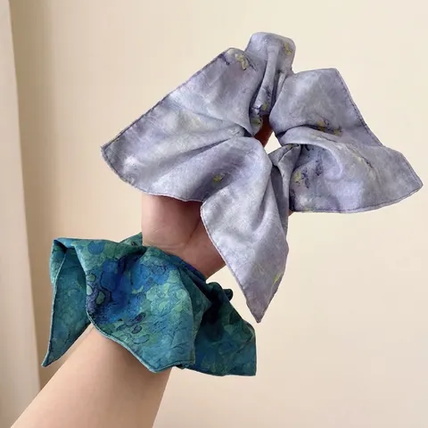 Vintage Scrunchie από Ύφασμα σε Στυλ Ελαιογραφίας Με Φιόγκο Κομψό Λουλουδάτο Ριγέ Λαστιχάκι Μαλλιών για Γυναίκες