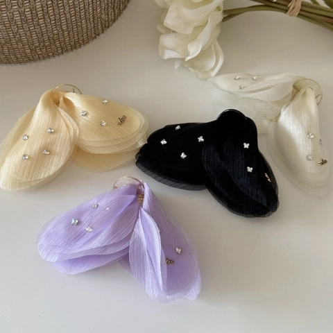 French Style Butterfly Tulle Hair Claw Clip For Women Large Elegant Rhinestone Artificial Pearl Mesh Hairpin Accessories