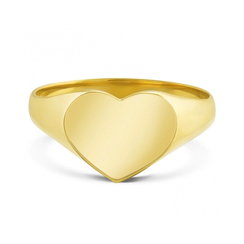 Gold Plated Copper Heart Signet Ring Vintage Minimalist Polished Plain Love Finger Ring For Men Women Proposal Jewelry Gift