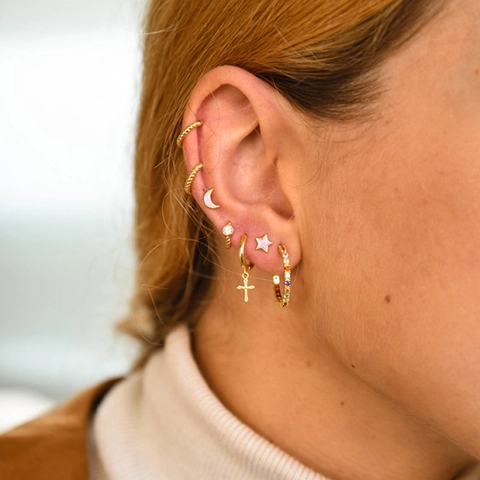 925 Sterling Silver Earring Post Copper Enamel Crescent Moon Stud Earrings For Women Minimalist Korean Style Jewelry