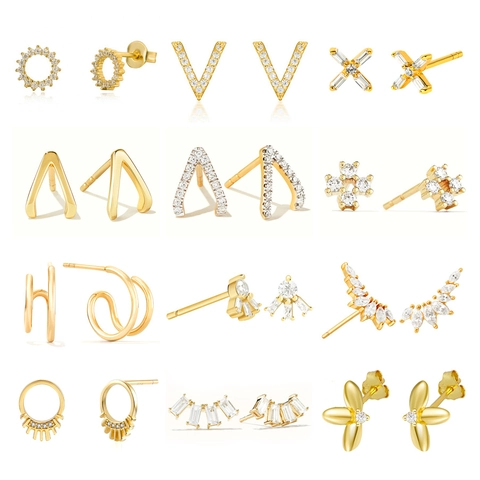 Geometrische Zirkonia Ohrstecker Für Damen 925 Sterlingsilber Stift Kupfer Galvanisiert Gold Silber Strass Mode Schmuck Ohrringe