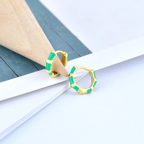 Vintage Bamboo Joint Enamel Hoop Earrings For Women Silver Earring Post Copper Gold Silver Plated Geometric Huggie Jewelry