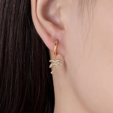Palmbaum Hängeohrringe Mit Zirkonia Tropischer Stil 925 Sterling Silber Ohrringpfosten Messing Für Damen