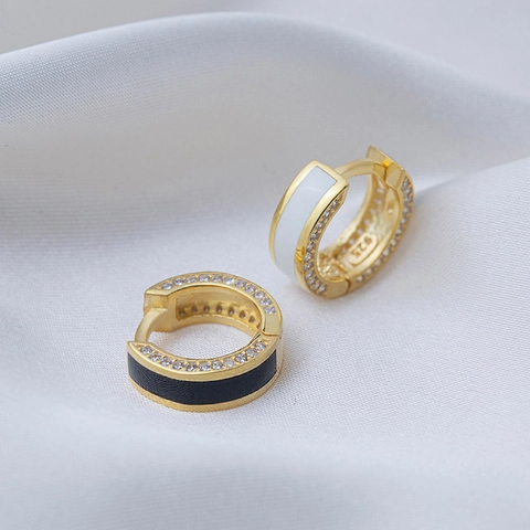 Pendientes de Aro de Esmalte de Color Con Poste de Plata de Ley 925 Cobre Chapado en Oro Zirconia Forma en C Mujeres
