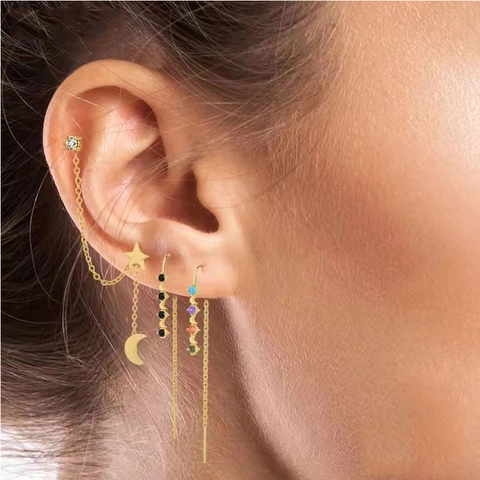 Lussuosi Orecchini a Filo in Rame con Zirconia Luna Lunga Nappa Orecchini a Catena per Donna Gioielli Boho Oro Argento