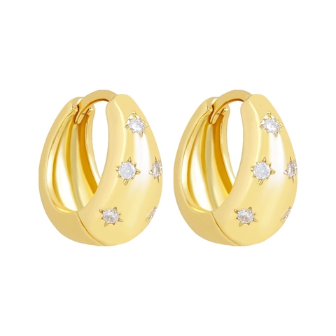 Boucles d'Oreilles Huggie Étoile à Huit Branches en Zirconia pour Femmes Tige en Argent Sterling 925 Cuivre Forme en U Créoles Or Argent Bijoux
