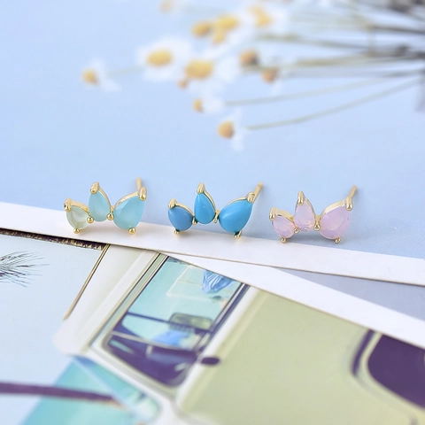 Elegant Wing Stud Earrings With 925 Sterling Silver Earring Post Copper Gradient Zirconia Ear Jewelry For Women Daily Accessories