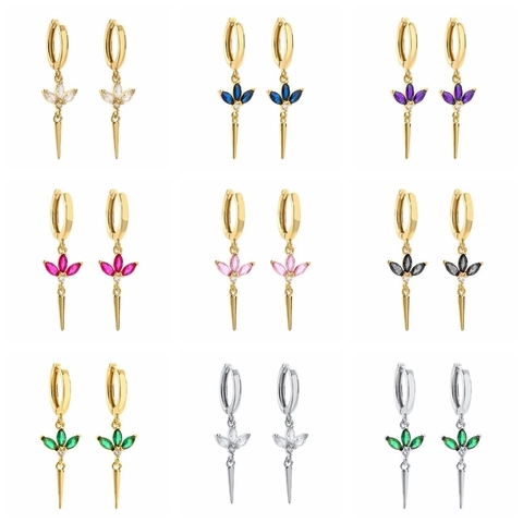 925 Sterling Silver Post Copper Zirconia Hoop Earrings Marquise Cut Clover Spike Tassel Dangle Earrings For Women Jewelry