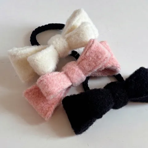 Elegant Woolen Felt Double Layer Bow Hair Tie 3D Princess Style Elastic Hair Scrunchie For Women Autumn Winter Accessory