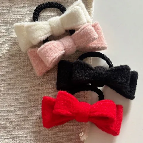 Elegant Woolen Felt Double Layer Bow Hair Tie 3D Princess Style Elastic Hair Scrunchie For Women Autumn Winter Accessory