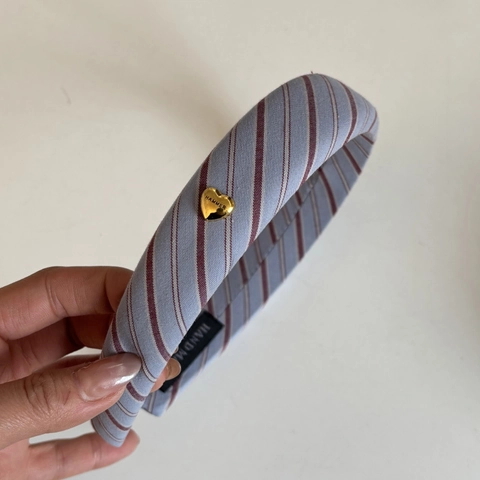 Vintage Blue Plaid Padded Headband For Women Elegant High Top Hairband With Gold Heart Decor Handmade Hair Accessories