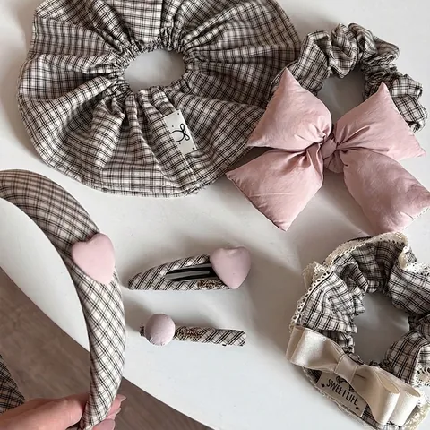 Franse Retro Geruite Haarspeld Zoet Roze Hart Bal Plaid Barrette Stof Eendenbek Clip Voor Vrouwen Mode Haaraccessoires