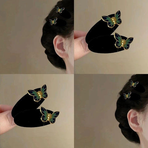 Fermaglio per Capelli a Farfalla in Velluto Vintage Smalto Blu Fermaglio a Becco in Metallo Elegante Accessori per Capelli Donna