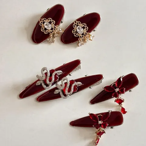 Neue Chinesische Vintage Rote Strass Quaste Haarspange Für Damen Emaille Schlange Floral Seite Haarnadel Neujahr Mode Accessoire