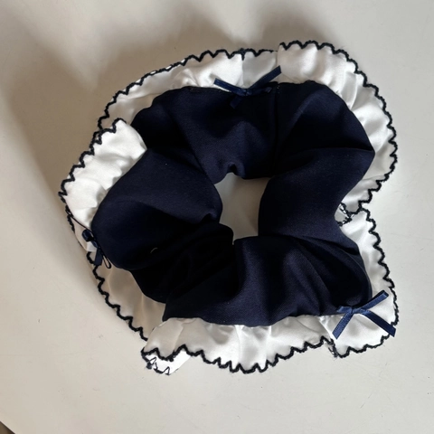 Grand Chouchou Femme Style Académie Avec Nœud Bordure Dentelle Motif Plaid Rayures Papillon Élastiques Cheveux en Tissu