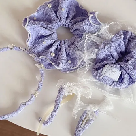 Accessori per Capelli in Tessuto con Fiocco e Pizzo Viola con Perla Artificiale Elegante Dolce Elastico per Capelli Cerchietto Molletta