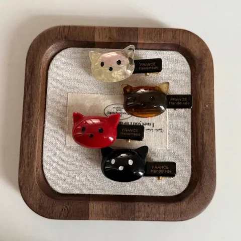 Pince à Cheveux Bec de Canard en Acétate Forme de Chat pour Femmes Style Français Fait à la Main Épingle à Cheveux Accessoire