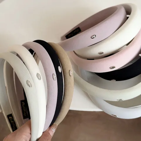 Diadema de Tela con Esponja Engrosada de Moda Dulce para Mujer Borde Ancho Etiqueta Plateada Accesorio para el Cabello Diario