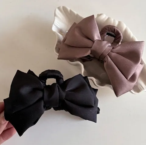 Large Satin Bowknot Hair Claw Clip Korean Elegant Solid Color Fabric Hair Clip For Women Daily Dating Accessories
