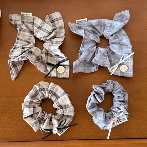 Scrunchies a Quadri Stile Preppy per Donna Elastici per Capelli in Tessuto Con Fiocco e Bottone Accessori per Capelli Fatti a Mano Retro