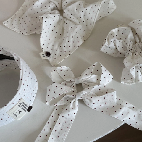 Weiße Punktmuster Retro Stoff Breites Stirnband Süße Schleife Haarclip Elegantes Netz Haargummi Für Damen Mode Haarschmuck