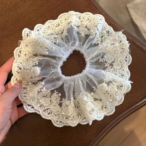 Elegante Elastico per Capelli in Pizzo Rete con Perla Artificiale Vintage Fatto a Mano Ricamo Floreale Accessori Capelli Donna