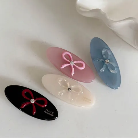 Pince à Cheveux Nœud en Acétate Fait Main Forme Ovale Avec Strass Accessoires de Cheveux Élégants Style Coréen pour Femme Cadeau