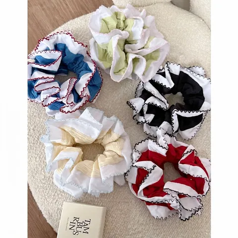 Grand Chou Chou en Tissu Double Couche avec Bordure Contrastée Élastique à Cheveux Fait à la Main pour Femmes Accessoires Cheveux