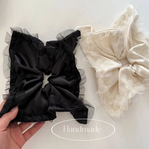Elegante Übergroße Satin Netz Haargummis Für Damen Französisch Vintage Plissierte Große Elastische Haarband Mode Haarschmuck