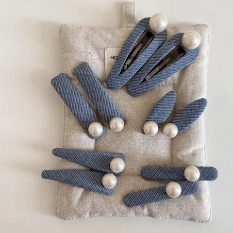 Mollette per Capelli in Denim con Künstliche Perle per Donna Stile Coreano Blu a Becco d'Anatra Eleganti Accessori Retro per Ufficio