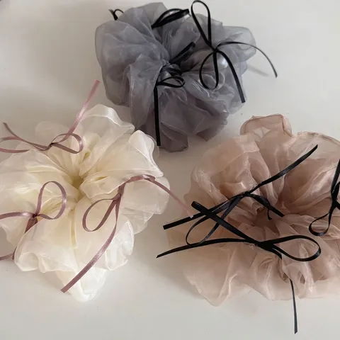 Elastico per Capelli con Fiocco in Organza Balletcore per Donna Dolce Retrò Francese Grande Elastico Plissettato Accessori Capelli