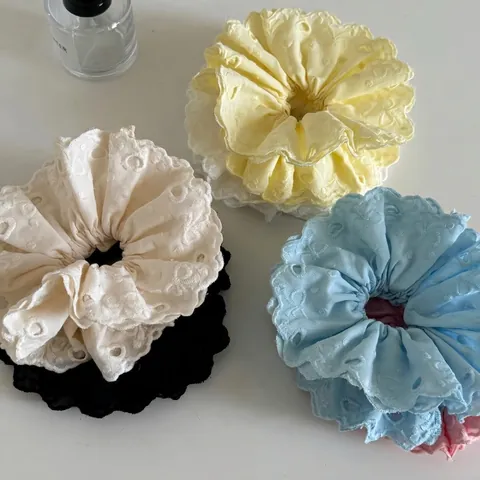 Scrunchie in Pizzo Balletcore a Cuore Traforato Elastico per Capelli Ricamato a Mano Stile Coreano per Donna Accessori Capelli