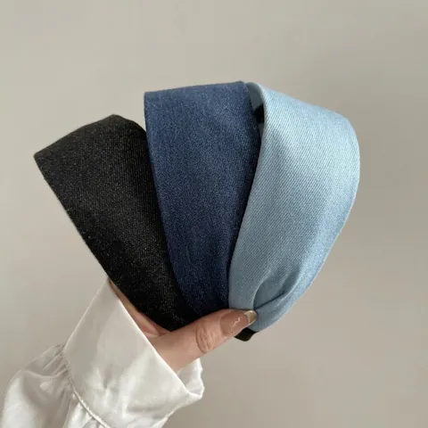 Cerchietto in Denim a Tesa Larga Vintage da Donna Cresta Alta Elegante Fascia per Capelli in Tessuto Accessorio per Capelli