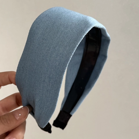 Cerchietto in Denim a Tesa Larga Vintage da Donna Cresta Alta Elegante Fascia per Capelli in Tessuto Accessorio per Capelli