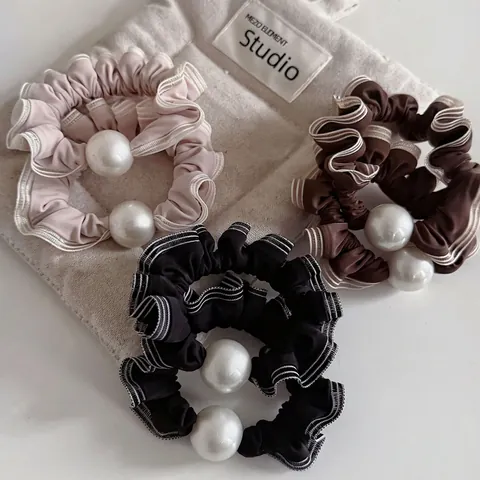 Elegante Elastico per Capelli a Strisce in Pizzo Coreano Con Grande Perla Artificiale in Tessuto Elastico per Donna Gioielli
