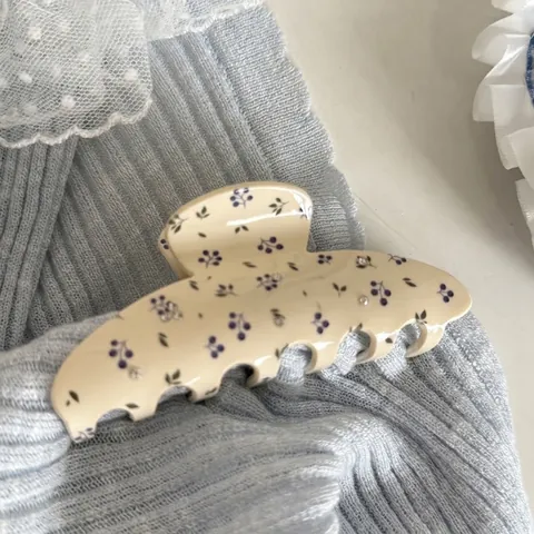 Pinza para el Cabello Vintage Azul Floral Cereza Diamantes de Imitación Elegante Pinza de Tiburón de Acrílico para Mujer Accesorio de Peinado