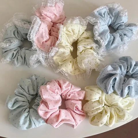 Coletero De Tela Con Estampado De Estrellas Dulces Con Ribete De Encaje Estilo Soft Girl Color Macaron Para Mujer