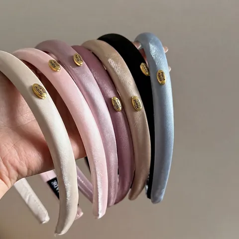 Koreanisch Glänzender Gepolsterter Satin Haarreif Für Damen Elegant Gold Label Handgefertigt Verdickt Haarschmuck