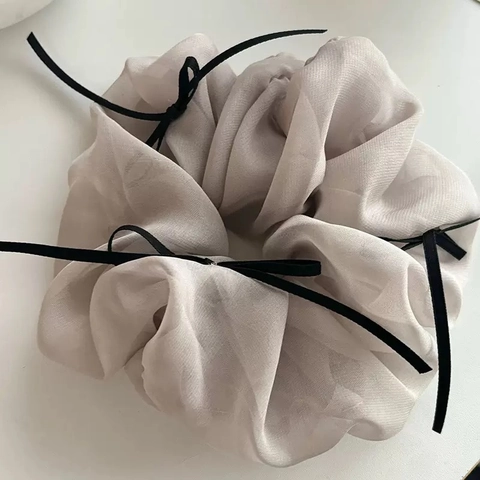 Chouchou en Maille Style Français Balletcore Avec Doux Nœud en Ruban Grand Élastique en Organza Pour Femme Accessoires Cheveux Quotidien