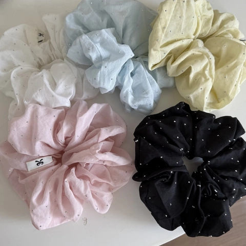 Large Fabric Rhinestone Scrunchies Elegant Oversized Hair Ties Fashion Plaid Hand Made Scrunchie For Women Daily Party Hair Accessories