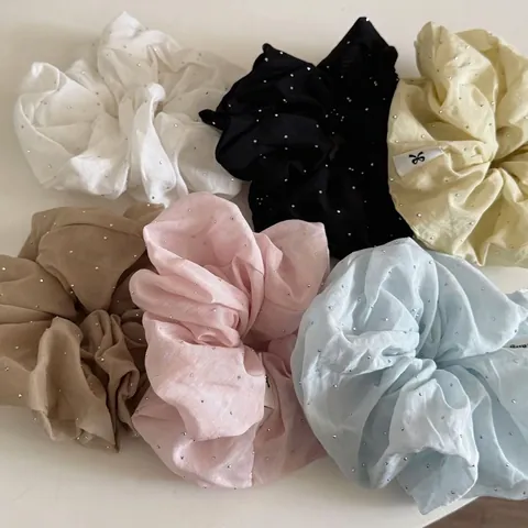 Large Fabric Rhinestone Scrunchies Elegant Oversized Hair Ties Fashion Plaid Hand Made Scrunchie For Women Daily Party Hair Accessories