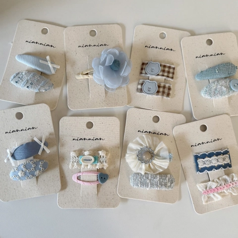 Set di Fermagli per Capelli a Forma di Fiore e Fiocco in Tessuto Dolce Fatto a Mano per Ragazze Bambini Floreale Plaid Blu Rosa